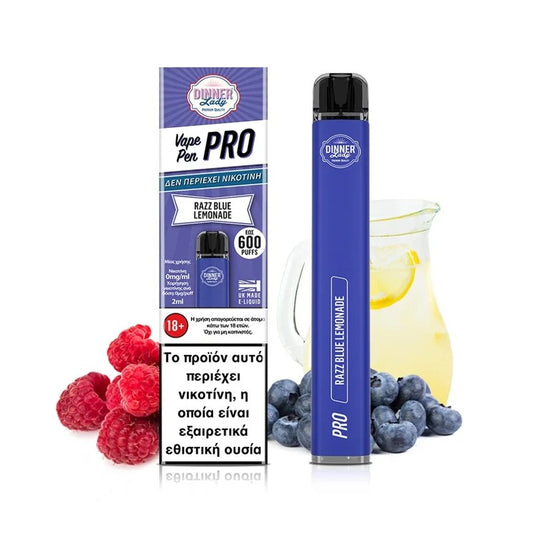 Dinner Lady - Vape Pen Pro 2ml Disposable Kit 0mg - Razz Blue Lemonade
