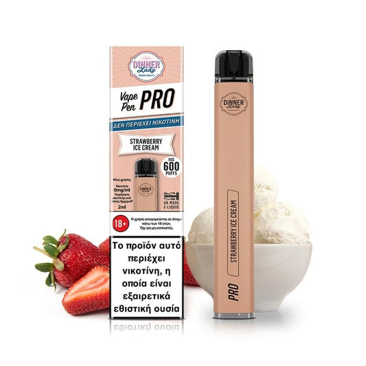 Dinner Lady - Vape Pen Pro 2ml Disposable Kit 0mg - Strawberry Ice Cream