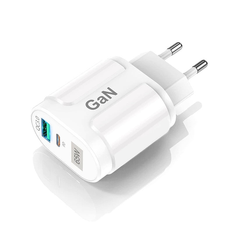 GaN Super Fast Charge 65W Φορτιστής Τοίχου USB Με 2 Θύρες