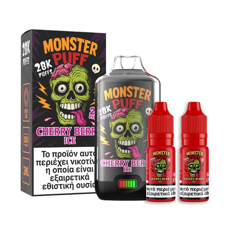 Monster Puff 28K 2ml + 2x10ml Disposable Kit 20mg - Cherry Berry Ice