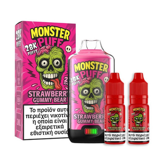Monster Puff 28K 2ml + 2x10ml Disposable Kit 20mg - Strawberry Gummy Bear