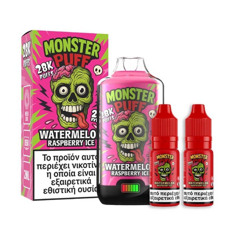 Monster Puff 28K 2ml + 2x10ml Disposable Kit 20mg - Watermelon Raspberry Ice